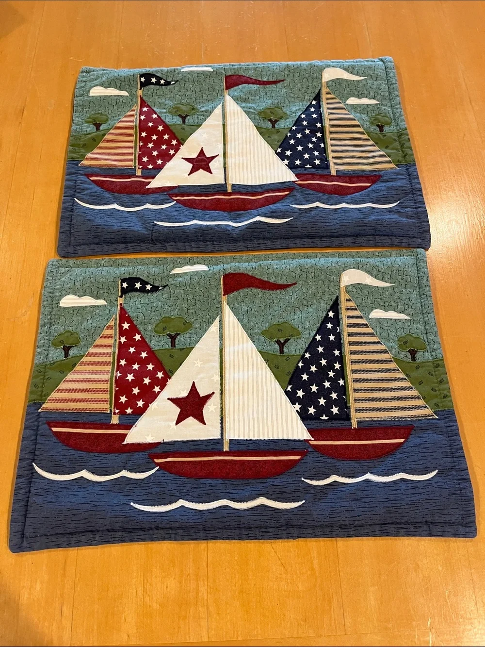 Nautical Sailboat Quilted Placemats - Red, Blue, White
